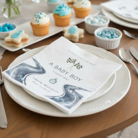 Race Car Baby Boy A Baby Is Almost Here Party Napk Serviette