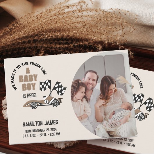 Race Car Baby Boy Birth Foto Ankündigung