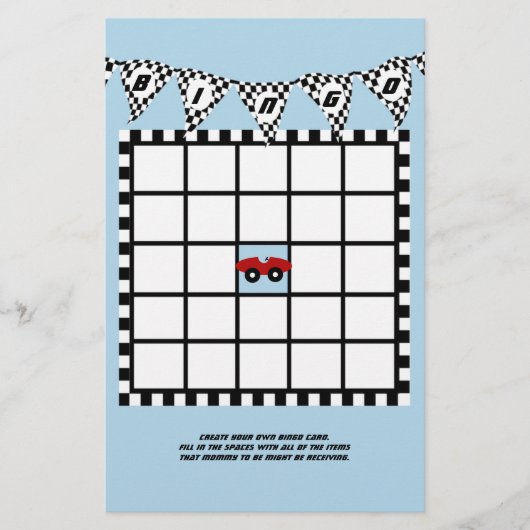 Race Car Baby Dusche Bingo (Vorderseite)
