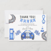 Race car Baby Dusche - vielen Dank Dankeskarte (Vorderseite)