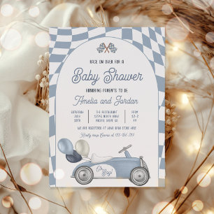 Race Car Baby Shower Boy Blue Race Auto Dusche Einladung