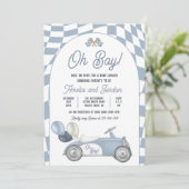 Race Car Baby Shower Boy Blue Race Auto Dusche Einladung (Stehend Vorderseite)