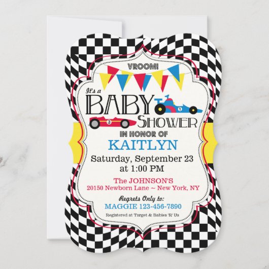 Race Car Baby Shower Einladungskarte Einladung (Vorderseite)