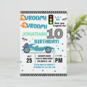 Race Car Birthday 10th - Boys Racin Party Einladung (Stehend Vorderseite)