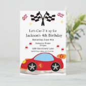 Race Car Birthday, 4. Geburtstag Einladung (Stehend Vorderseite)