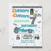 Race Car Birthday 7th - Boys Racin party Einladung (Vorderseite)