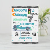 Race Car Birthday 7th - Boys Racin party Einladung (Stehend Vorderseite)