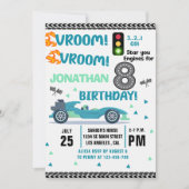 Race Car Birthday 8th - Boys Racin celebration Einladung (Vorderseite)