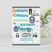 Race Car Birthday 9th - Boys Racin Party Einladung (Stehend Vorderseite)