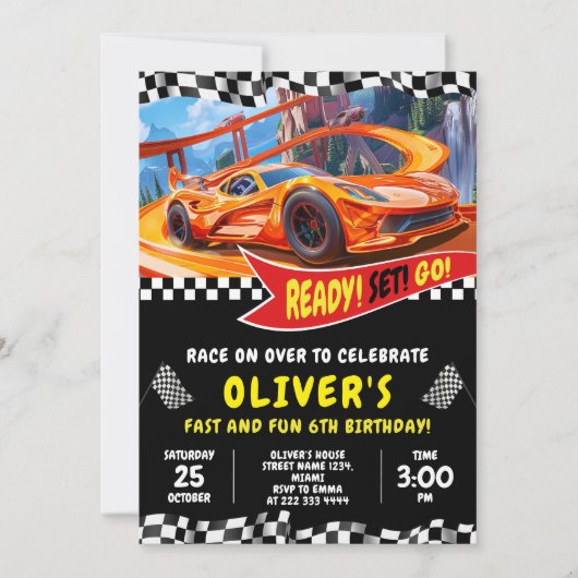 Race Car Birthday Bash Einladung (Vorderseite)