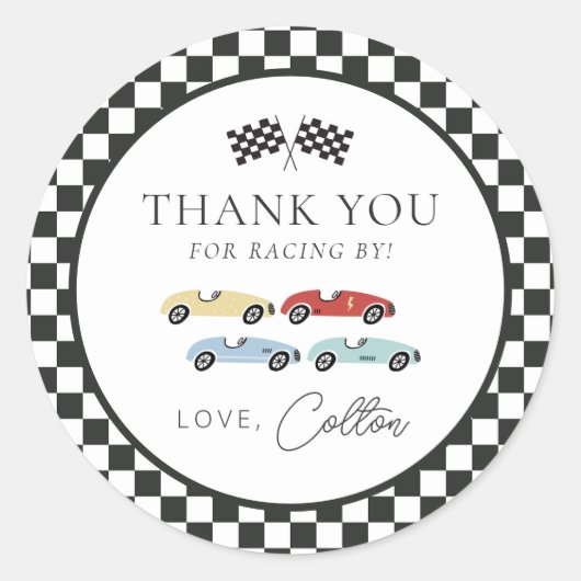 Race Car Birthday Danke Stickers (Vorderseite)