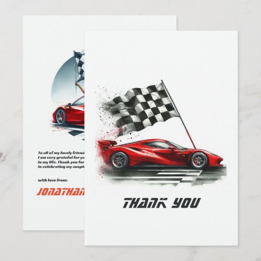 Race Car Birthday Dankeskarte (Vorne/Hinten)