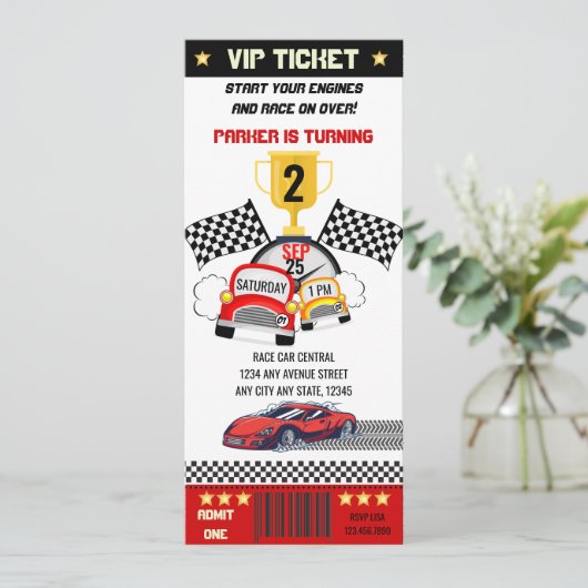 Race Car Birthday Einladung (Stehend Vorderseite)