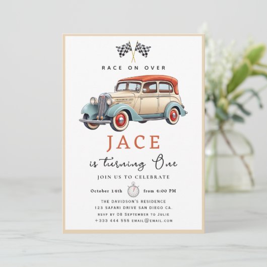 Race Car Birthday Einladung (Stehend Vorderseite)