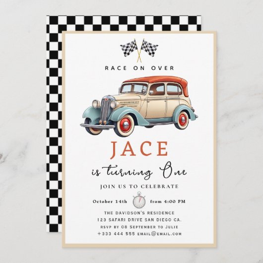 Race Car Birthday Einladung (Vorne/Hinten)
