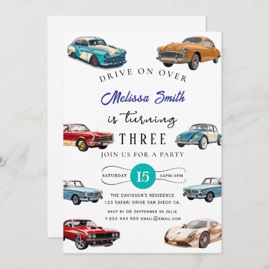 Race Car Birthday Einladung (Vorne/Hinten)