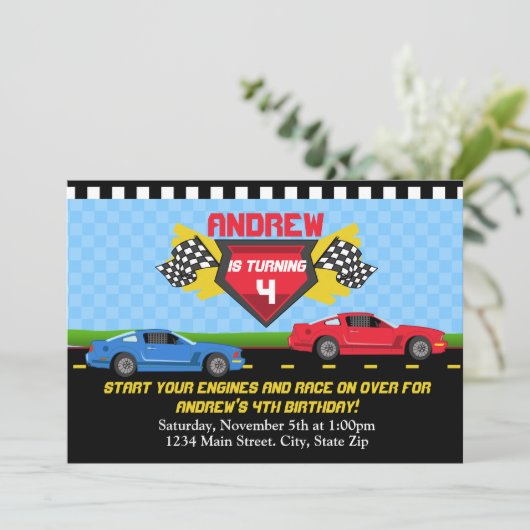 Race Car Birthday Einladung 12x18 Card Einladungen (Stehend Vorderseite)