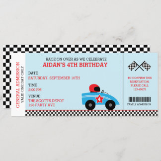 Race Car Birthday Einladungen Boarding Ticket