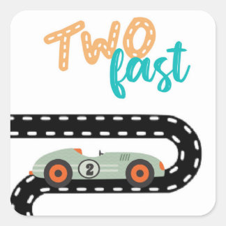Race Car Birthday Einladungen, Second Birthday Ann Quadratischer Aufkleber