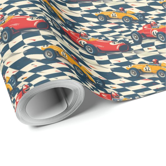 Race Car Birthday Gift Wrap Geschenkpapier (Rolleneckpunkt)