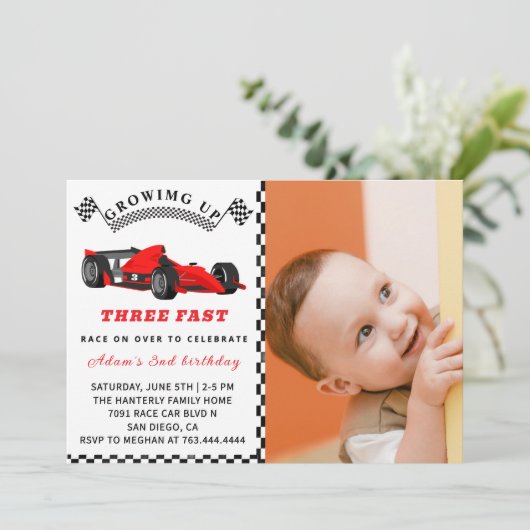 Race Car Birthday Invite - 3. Geburtstag Junge Einladung (Stehend Vorderseite)