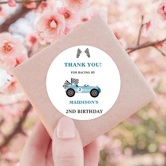 Race Car Birthday Party Classic Round Aufkleber
