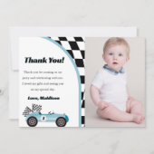 Race Car Birthday Party Foto Danke Karte (Vorderseite)