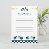 Race Car Birthday Party Time Kapsel Note Card Dankeskarte (Stehend Vorderseite)