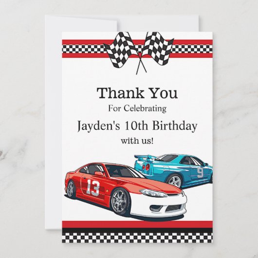 Race Car Birthday, vielen Dank Save The Date (Vorderseite)