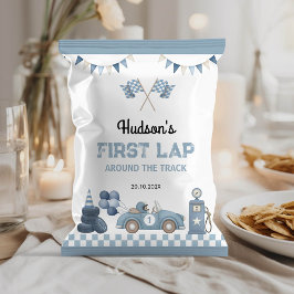 Race Car Blue Boy Birthday Chip Bag Wrapper Flyer