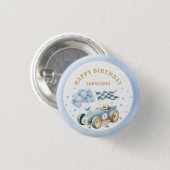 Race Car Blue Watercolor Boy First Birthday  Button (Vorne & Hinten)