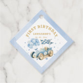 Race Car Blue Watercolor Boy First Birthday Geschenkanhänger (Vorderseite)