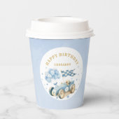 Race Car Blue Watercolor Boy First Birthday Pappbecher (Rückseite)