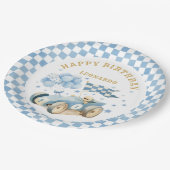 Race Car Blue Watercolor Boy First Birthday  Pappteller (Schrägansicht)