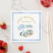 Race Car Blue Watercolor Boy First Birthday Serviette (Beispiel)