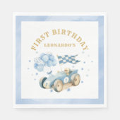 Race Car Blue Watercolor Boy First Birthday Serviette (Vorderseite)