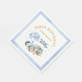 Race Car Blue Watercolor Boy First Birthday Serviette (Ecke)