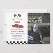 Race Car Boy 3. Geburtstag Party Einladung (Vorderseite)