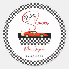 Race Car Boy Baby Shower | Little Racer Party Runder Aufkleber