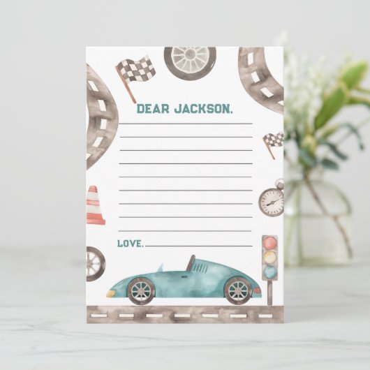 Race Car Boy Birthday Time Kapselnotiz Karte (Stehend Vorderseite)