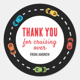 Race Car Boys Birthday Danke Runder Aufkleber