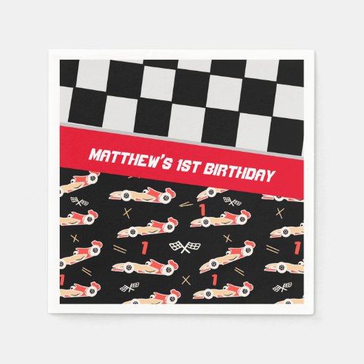 Race Car Boys zum ersten Geburtstag Serviette (Vorderseite)