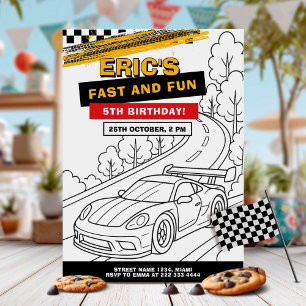 Race Car Coloring Geburtstagsparty Einladung