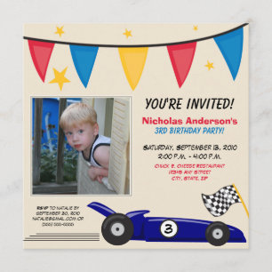 Race Car Custom Birthday Party Einladung (taupe)