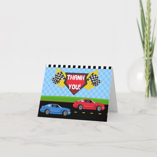 Race Car Danke Karte geklappte Note Card (Vorderseite)
