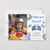 Race Car Erste Geburtstagsparty Danke (Vorderseite)