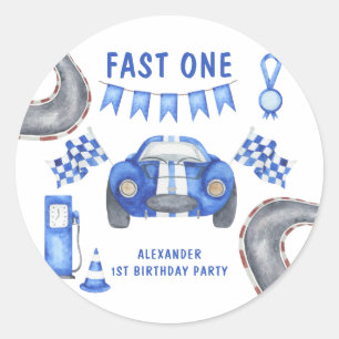 Race Car erste Geburtstagsparty Runder Aufkleber