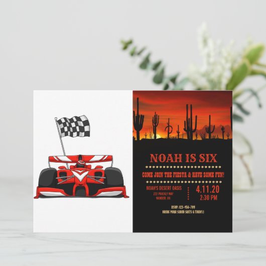 Race Car Extreme Cartoon |Hintergrundfarbe auswähl Einladung (Stehend Vorderseite)