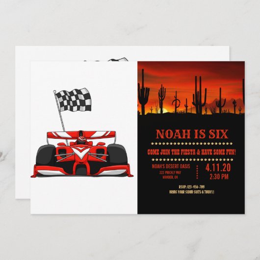 Race Car Extreme Cartoon |Hintergrundfarbe auswähl Einladung (Vorne/Hinten)