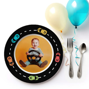 Race Car Fast One Boys Geburtstag Foto Paper Telle Pappteller